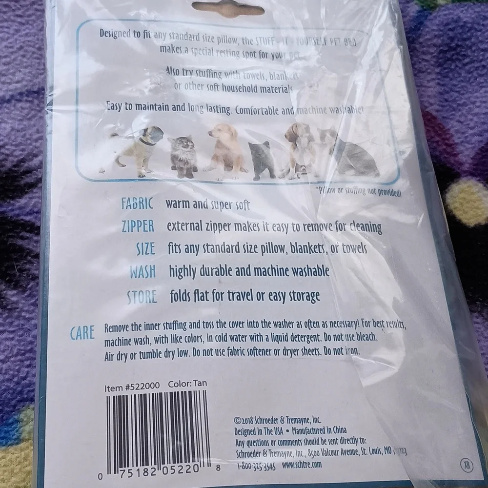 Stuff-It-Yourself pet bed cover, color tan. Fits standard size pillows.